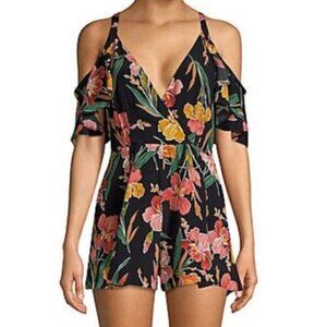 Revolve Privacy Please Floral Leon Cold Shoulder Romper Dark Iris